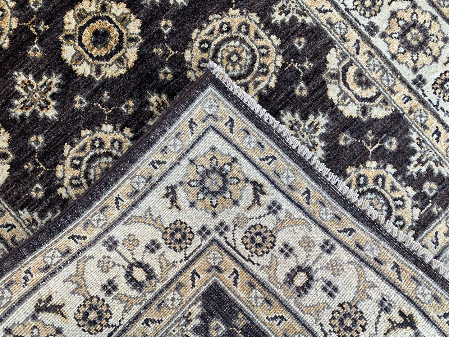 3x5 ft Afghan Black Beige Rug, Hand Knotted Wool Area Rug, Turkmen Traditional Rug, Chobi Rug Tekke design Rug, Home Decor Rug, Bedroom Rug.