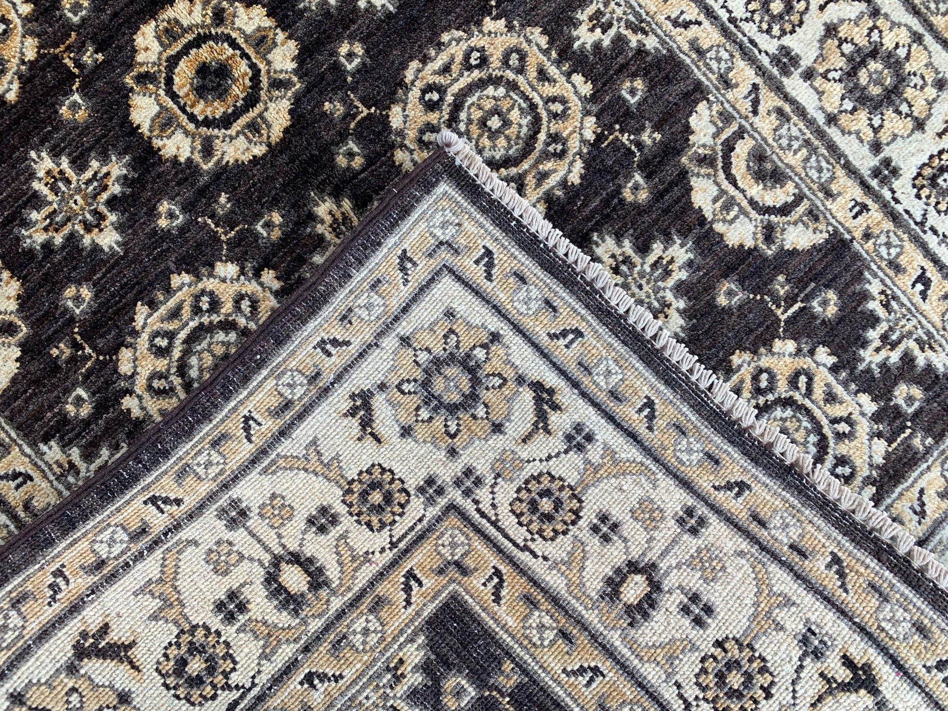 3x5 ft Afghan Black Beige Rug, Hand Knotted Wool Area Rug, Turkmen Traditional Rug, Chobi Rug Tekke design Rug, Home Decor Rug, Bedroom Rug.