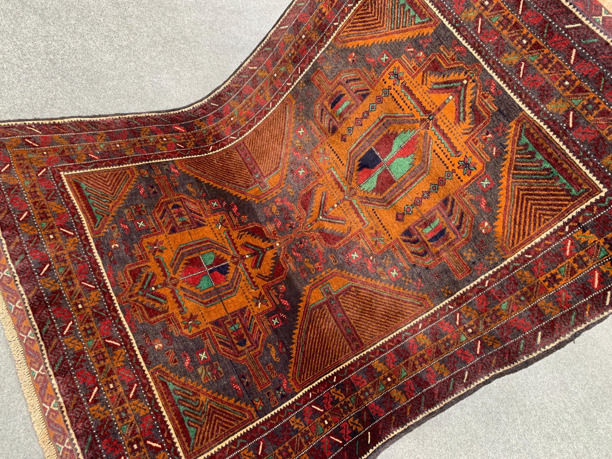 Vintage Geometric Rug, Famous Herati Baluchi Rug Afghan Hand Knotted Wool Rug, Black Dark Gold Rug Oriental Rug, Living Room Bedroom Rug 4x6