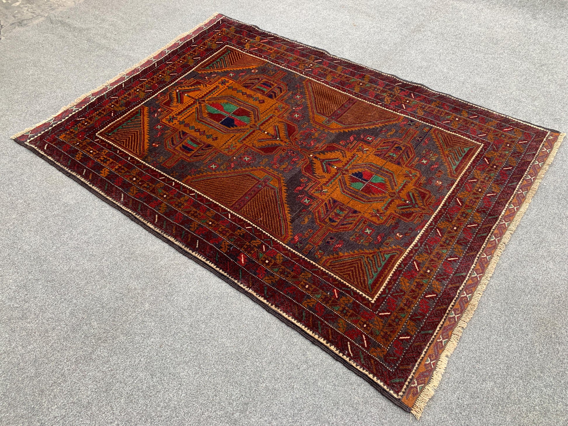 Vintage Geometric Rug, Famous Herati Baluchi Rug Afghan Hand Knotted Wool Rug, Black Dark Gold Rug Oriental Rug, Living Room Bedroom Rug 4x6