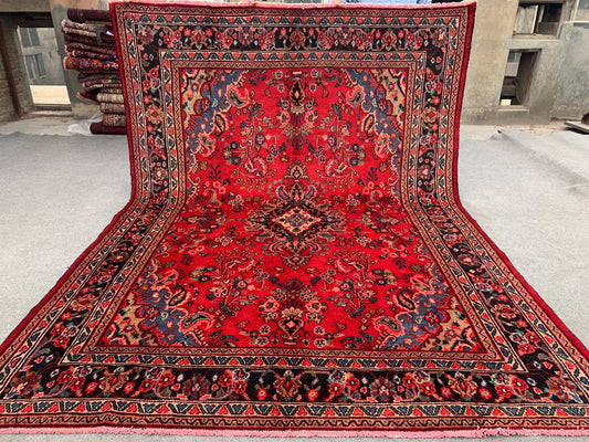 Vintage Caucasian design Rug, Hand knotted Wool Rug, Afghan Geometric Rug, Turkmen Tribal Rug, Oriental Rug Dining Room Living Room Rug 7x10