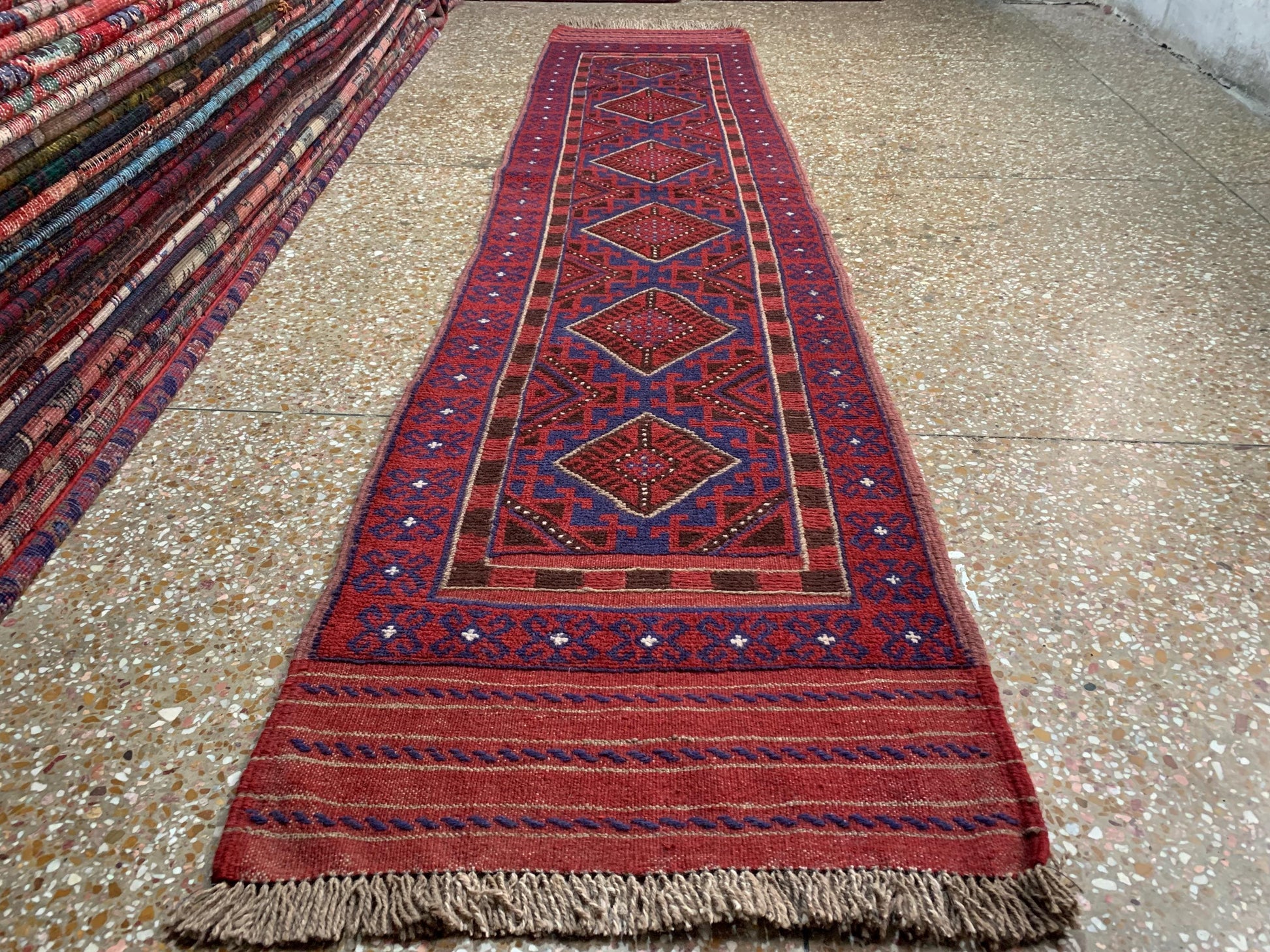 Famous Mashwani Runner Kilim Rug 2x9 ft Afghan Hand Knotted Wool Rug, New Herati Mashwani Kilim Rug, Geometric Kilim Rug Hallway Runner Rug.