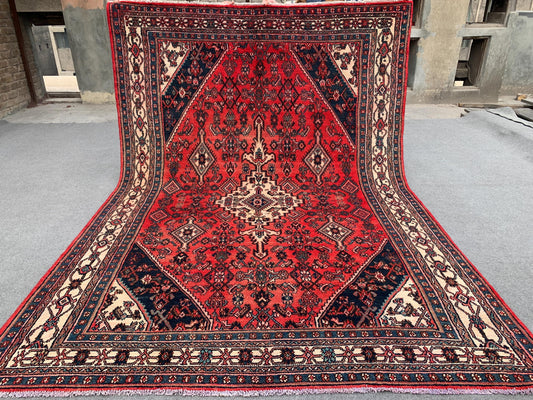 7x10 ft Geometric Vintage Rug Hand knotted Wool Rug, Caucasian design Rug Afghan Tribal Rug Oriental Floral Rug Bedroom Rug Living Room Rug.
