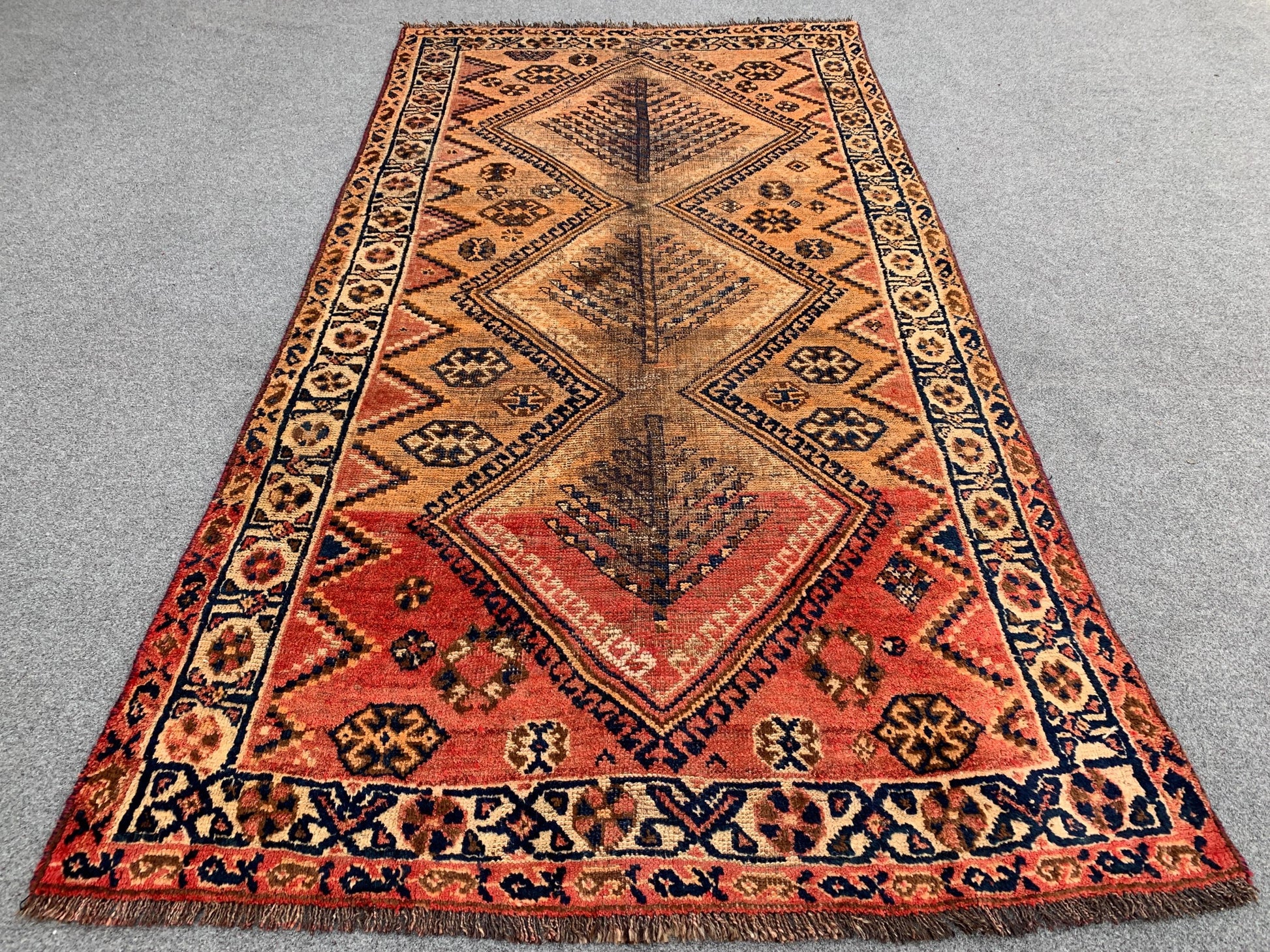 1950s Antique Rug Caucasian design Rug, One of a kind Rug, Afghan Handmade Wool Rug Turkmen Tribal Rug Low Pile Rug, Kitchen Bedroom Rug 4x6