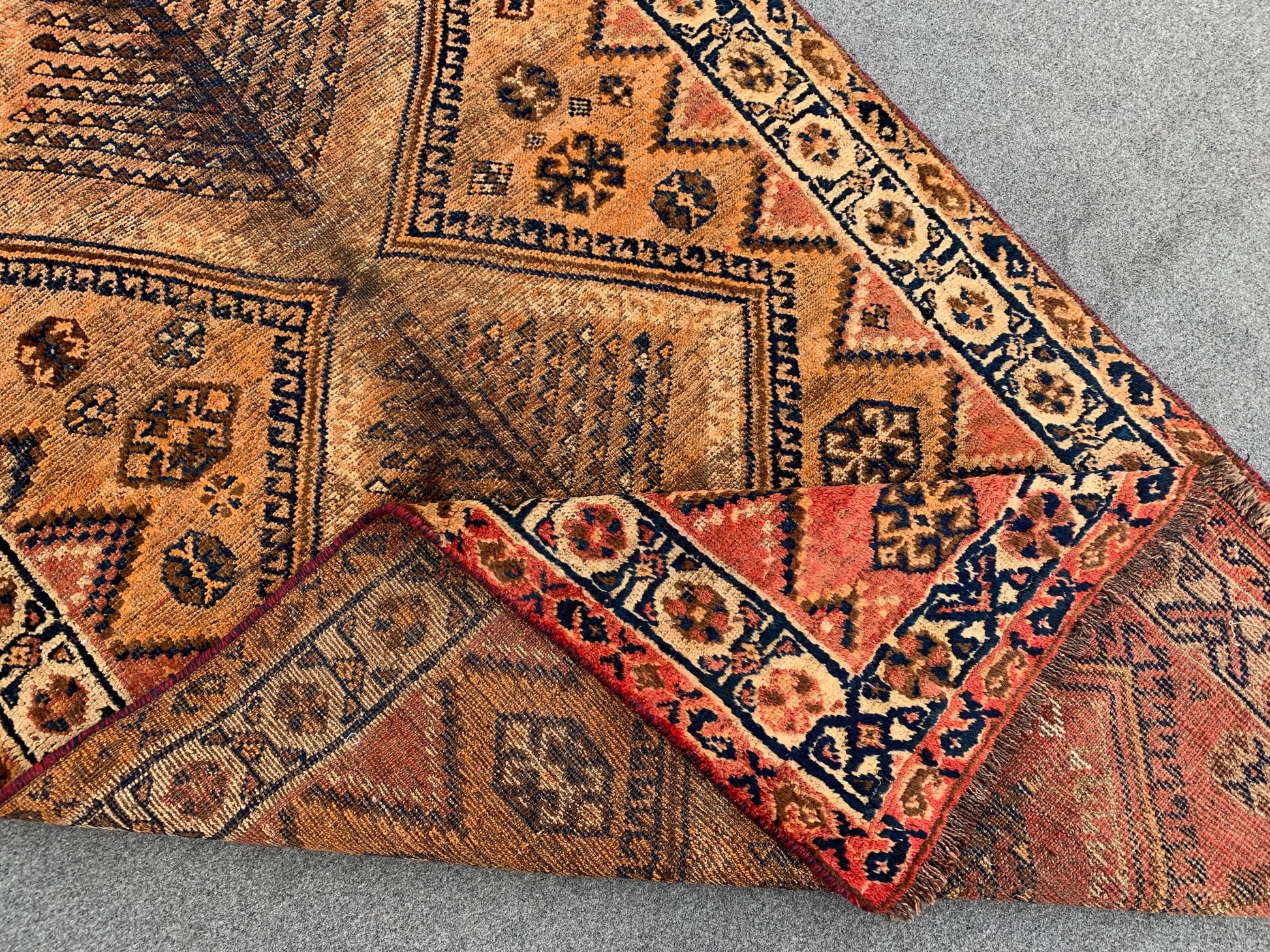 1950s Antique Rug Caucasian design Rug, One of a kind Rug, Afghan Handmade Wool Rug Turkmen Tribal Rug Low Pile Rug, Kitchen Bedroom Rug 4x6