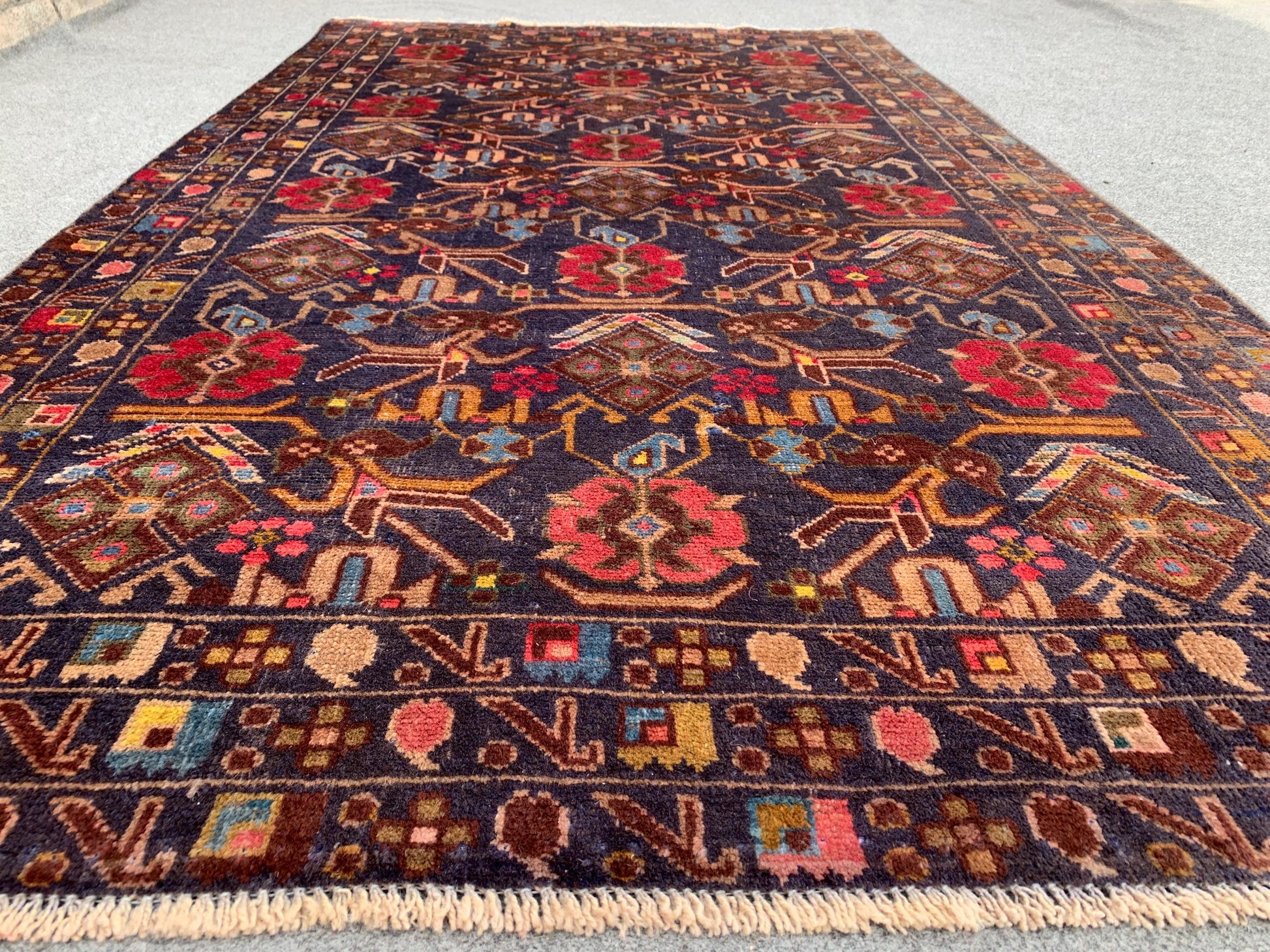 Vintage Herati Rug Afghan Baluchi Rug Hand Knotted Wool Area Rug, Oriental Rug Tribal Rug Home Decor Rug, Bedroom Rug Living Room Rug 4x7 ft