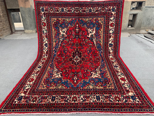 Vintage Geometric Floral Rug Handmade Wool Rug, Caucasian design Rug Afghan Tribal Rug Antique Oriental Rug Living Room Dining Room Rug 7x10