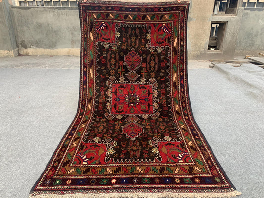 Vintage Geometric Rug 4x7 ft Afghan Handmade Rug, Famous Herati Rug Baluchi Rug, Oriental Wool Rug Pictorial Rug Kitchen Rug Bedroom Rug etc