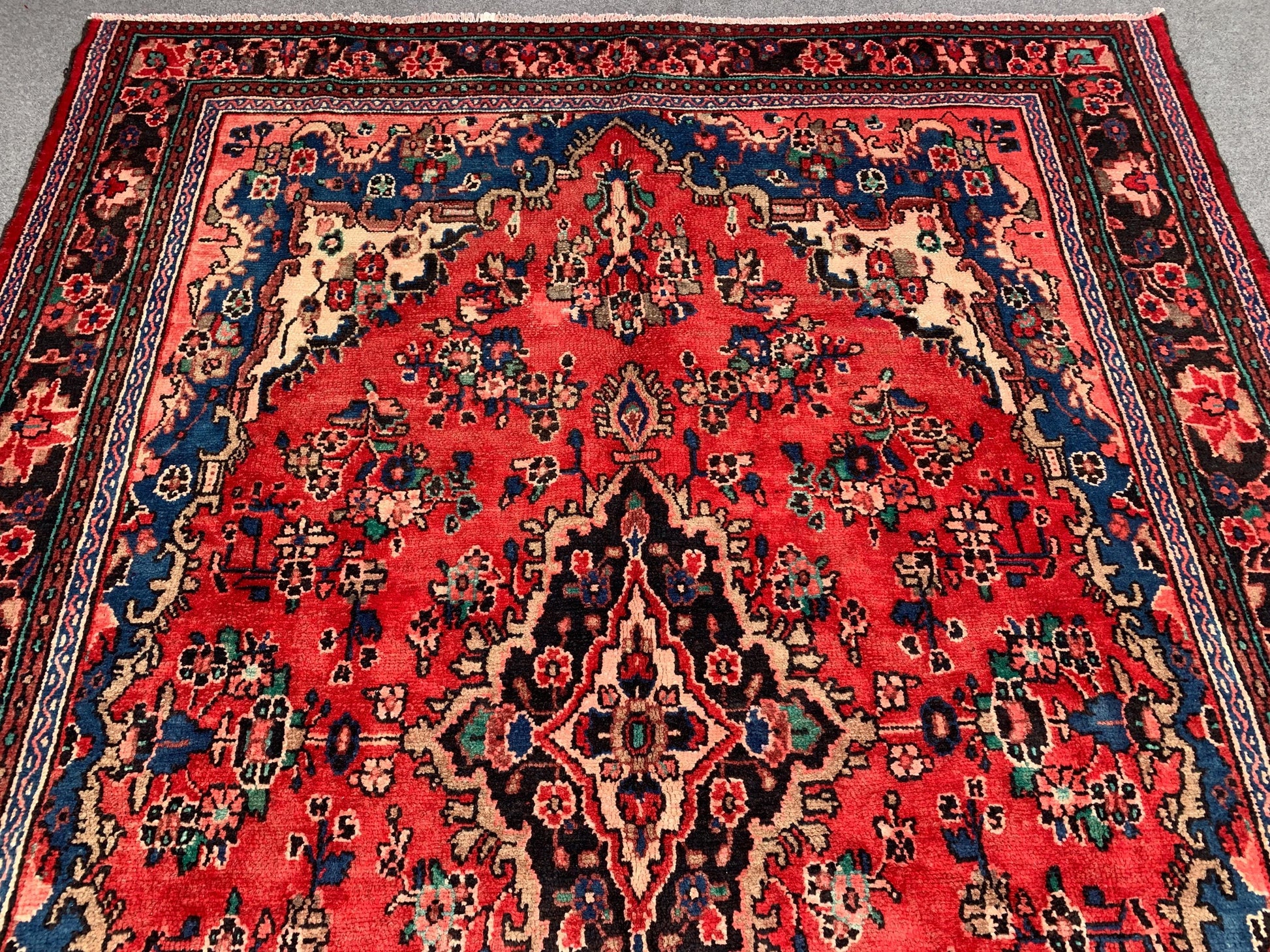 Vintage Afghan Floral Rug 7x10 ft Caucasian design Rug, Handmade Wool Rug Geometric Rug, Turkmen Tribal Rug, Home Decor Rug Living Room Rug.