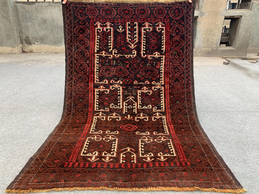4x6 Vintage Afghani Herati Rug Hand Knotted Wool Rug, Herati Baluchi Rug, Geometric Area Rug Tribal Rug Oriental Rug, Bedroom Rug 3.6x5.5 ft