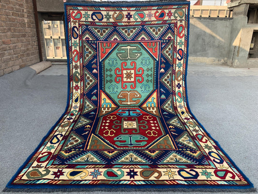 Afghan Geometric Peshawari Kazak Rug, Hand Knotted Wool Rug, Turkmen Tribal Rug, Oriental Rug Home Decor Rug, Bedroom Living Room Rug 4x7 ft