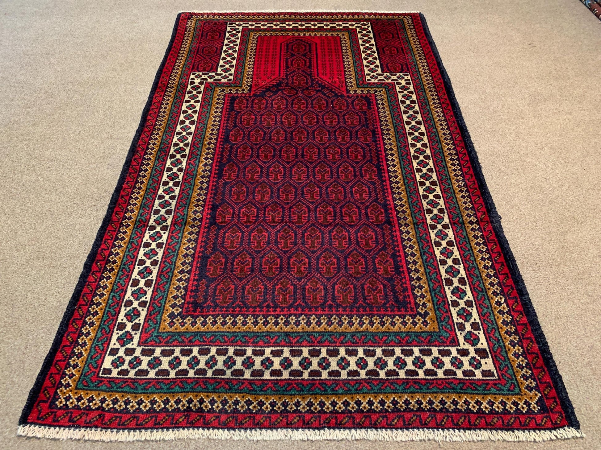 Vintage Prayer Rug 3x5 ft Afghan Hand Knotted Rug, Muslim Prayer Rug Turkmen Tribal Rug, Oriental Wool Rug, Prayer Mat Rug Wall Hanging Rug.