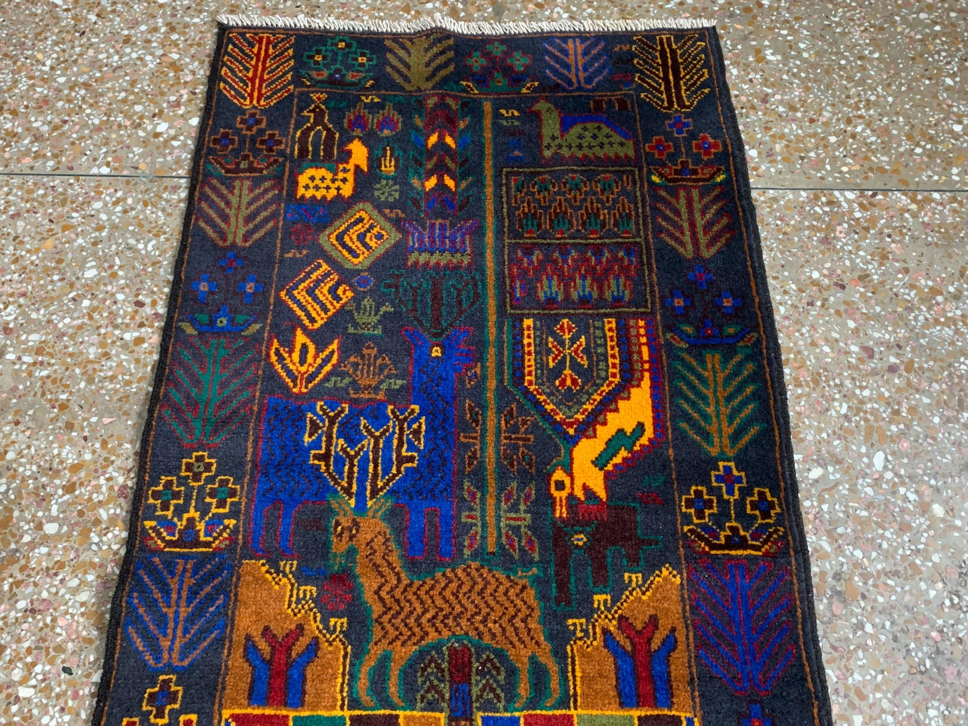 Vintage Herati Baluchi Runner Rug, 3x9 Pictorial Animal Hunting Rug, Afghan Handmade Wool Rug, High Pile Rug 2.4x8.11 ft Hallway Runner Rug.