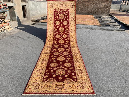 3x9 ft Red Beige Afghan Runner Rug, Famous Turkmen Handmade Wool Rug, Afghan Chobi Rug, Natural dyes Rug, Home Decor Rug Hallway Runner Rug.