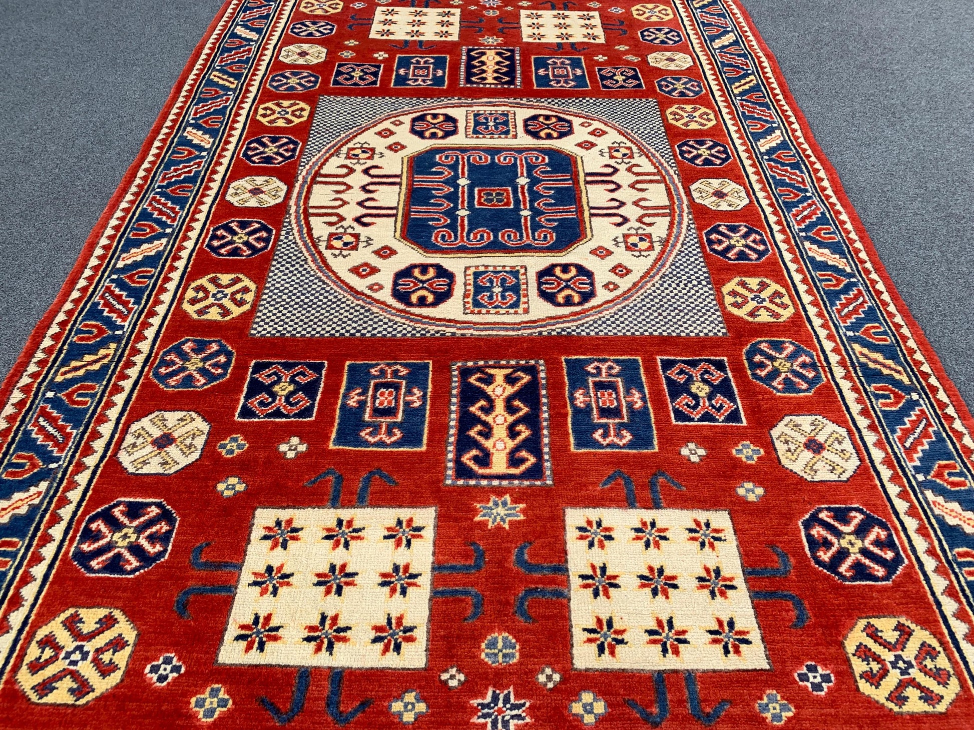 4x6 ft Turkmen Geometric Area Rug, Afghan Hand Knotted Rug, Oriental Wool Rug Afghan Kazak Rug, Home Decor Rug, Bedroom Rug Living Room Rug.