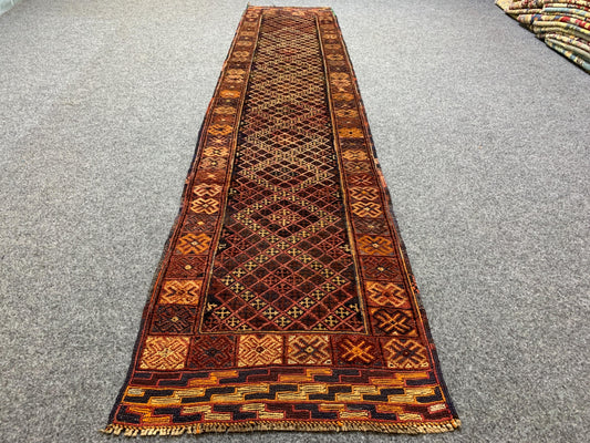 Vintage Geometric Rug, Mashwani Runner Kilim Rug, Afghan Handmade Rug, Herati Wool Rug, One of a kind Antique Rug, Hallway Runner Rug 2x9 ft
