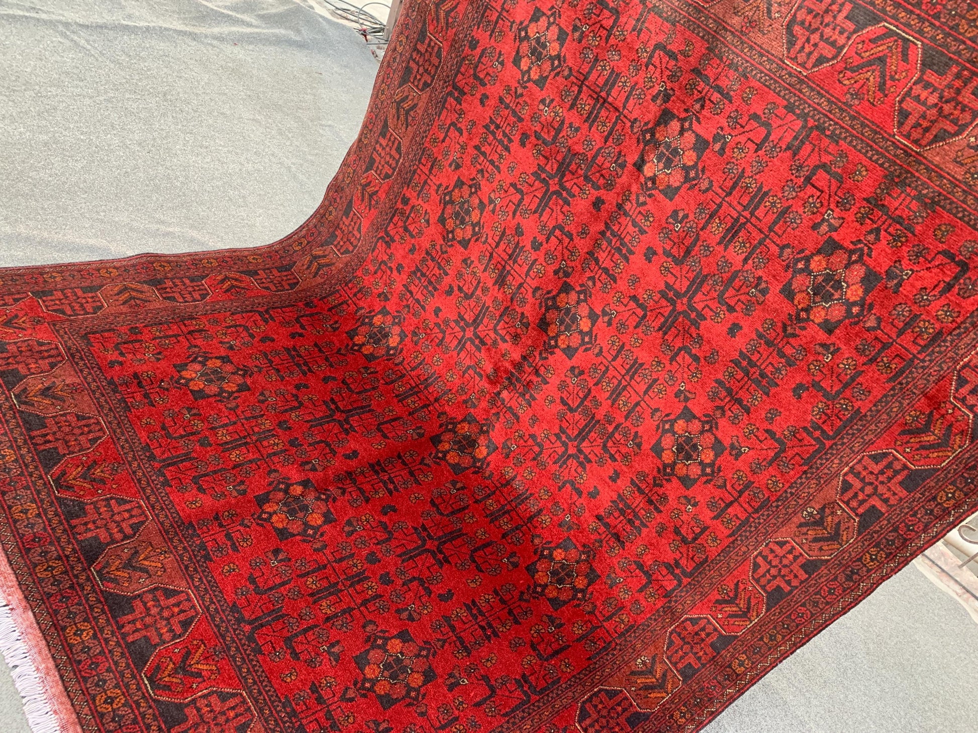 Afghan Bukhara design Rug 6x7 ft Red Khal Mohammadi Rug, Hand Knotted Wool Rug, High Pile Oriental Rug Home Decor Bedroom Living Room Rug.
