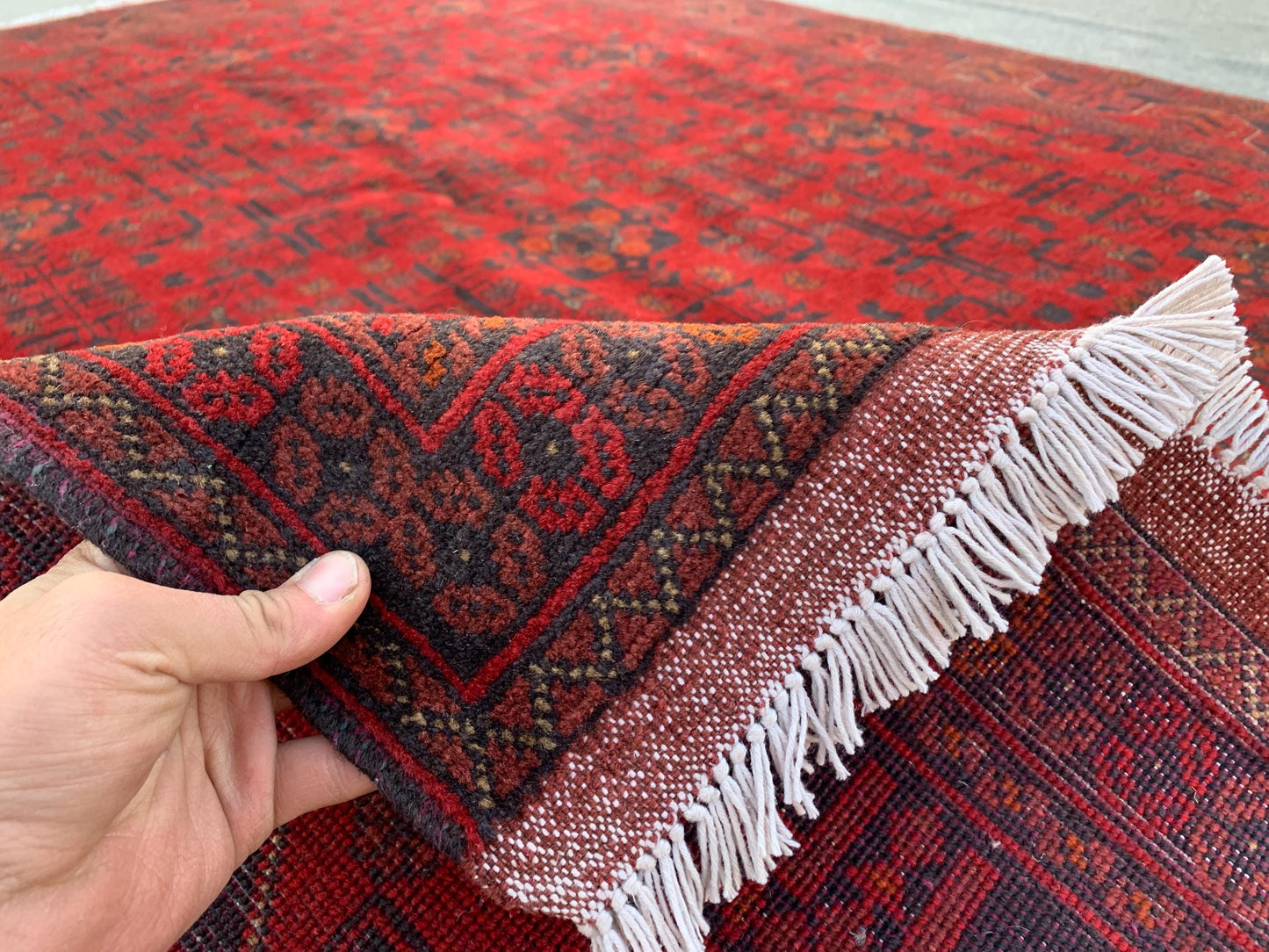 Afghan Bukhara design Rug 6x7 ft Red Khal Mohammadi Rug, Hand Knotted Wool Rug, High Pile Oriental Rug Home Decor Bedroom Living Room Rug.