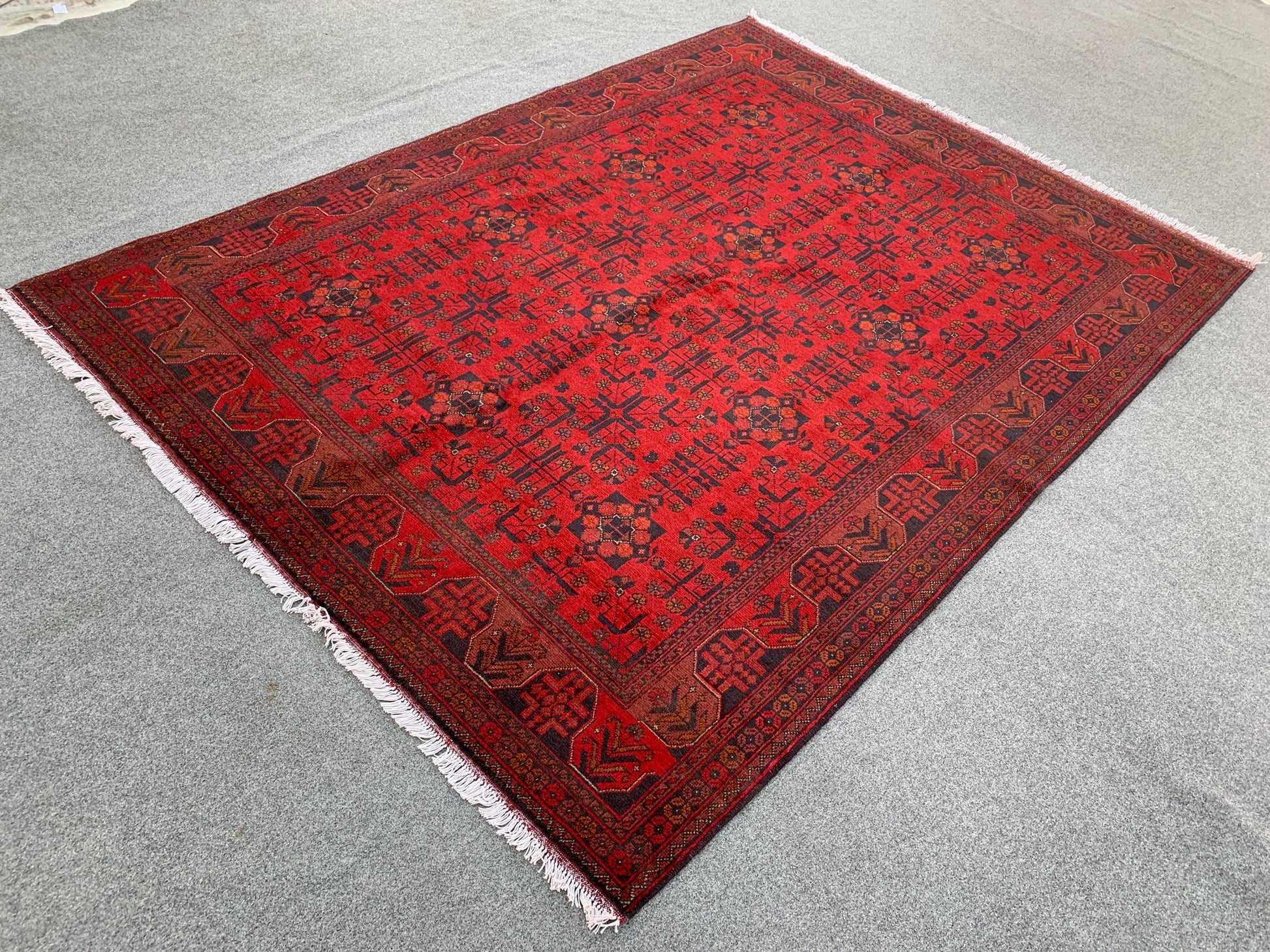 Afghan Bukhara design Rug 6x7 ft Red Khal Mohammadi Rug, Hand Knotted Wool Rug, High Pile Oriental Rug Home Decor Bedroom Living Room Rug.