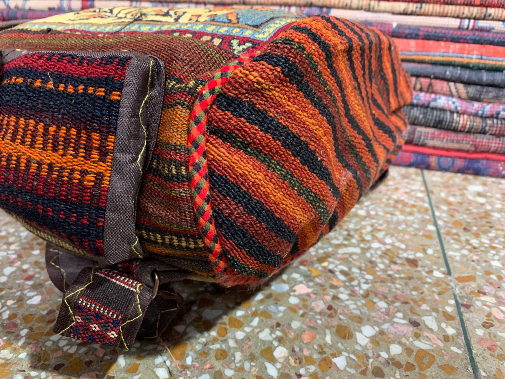 Vintage Pictorial Animal Backpack, Afghan Hand Knotted Backpack Rug, Knapsack Backpack Rug 0.8 x 1.4 ft Bag Pack, Travel Backpack Kilim Rug.