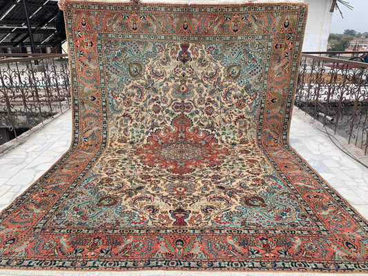Vintage Pictorial Animal Rug, Turkish design Rug, Hand Knotted Wool Rug, Shikar Gah Rug, One of a kind Rug, Dining Room Living Room Rug 8x11