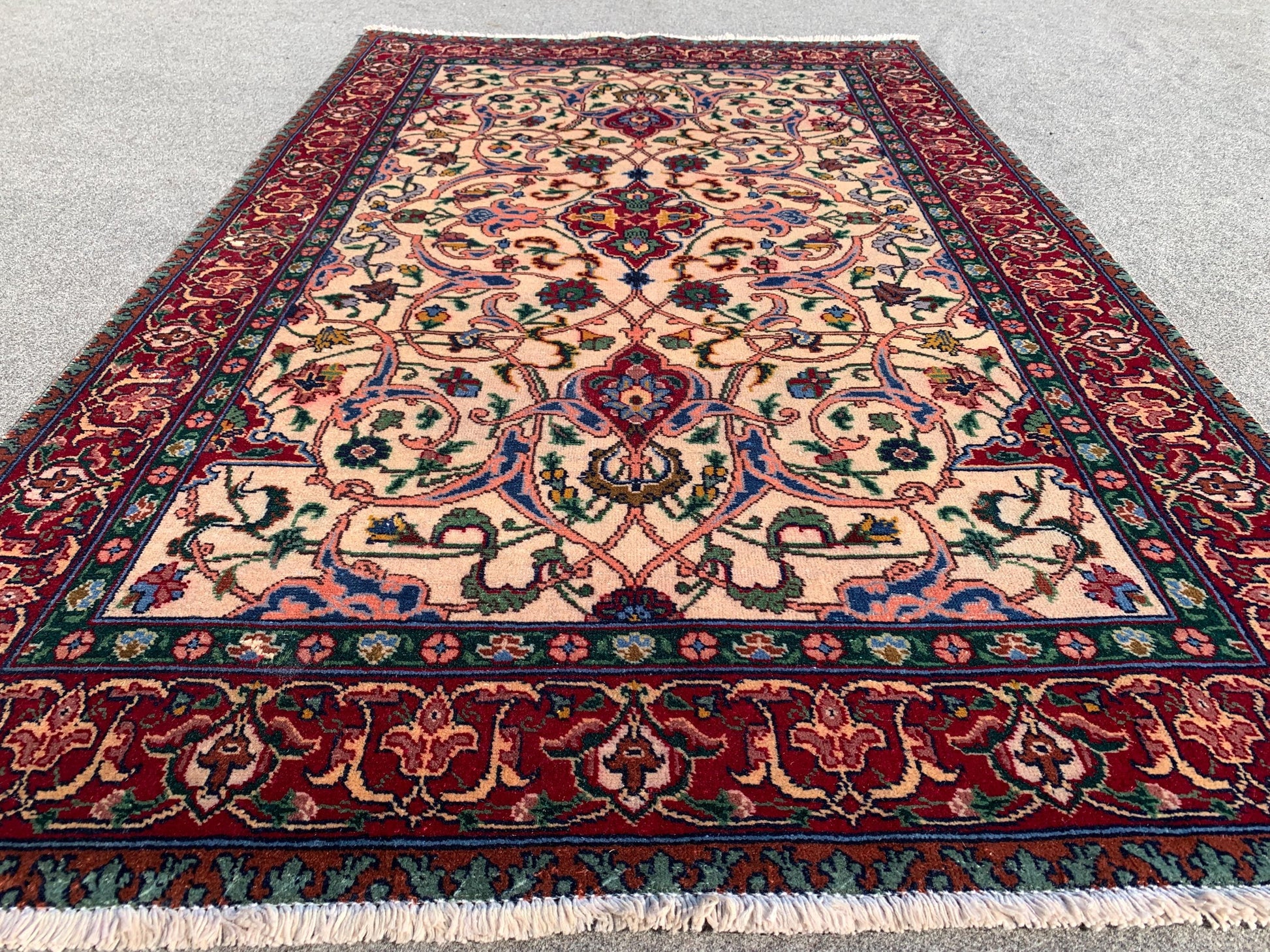 Vintage Turkish design Rug Hand Knotted Wool Rug, Beige Red Rug Geometric Area Rug One of a kind Rug, Home Decor Bedroom Living Room Rug 4x6
