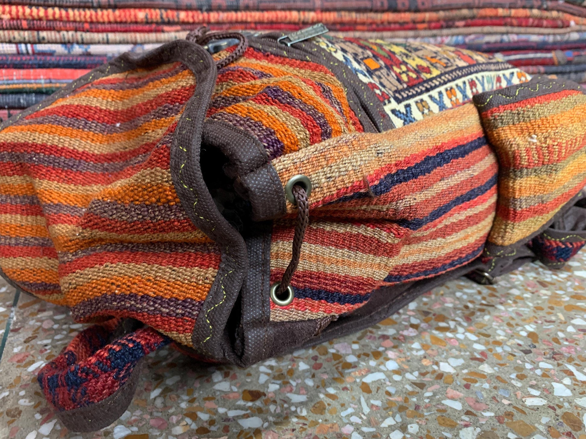 Vintage Afghan Pictorial Backpack, Hand Knotted Afghan Backpack Rug, Knapsack Backpack Rug, Bag Pack, Travel Backpack Kilim Rug 0.8x1.4 ft