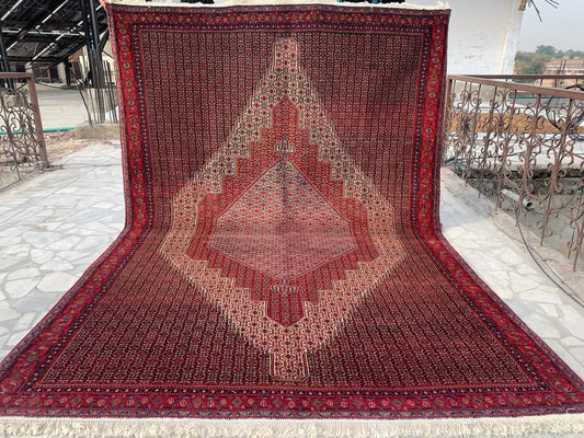 Vintage Geometric Area Rug 7x10 ft Hand Knotted Wool Rug, One of a kind Rug Antique Rug Turkish design Rug, Living Room Rug Dining Room Rug.