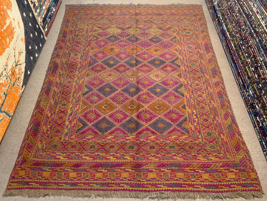 Vintage Mashwani Kilim Rug 6x9 ft Herat Hand Knotted Rug, Afghan Mashwani Kilim Rug Geometric Area Rug, Oriental Wool Rug, Living Room Rug.