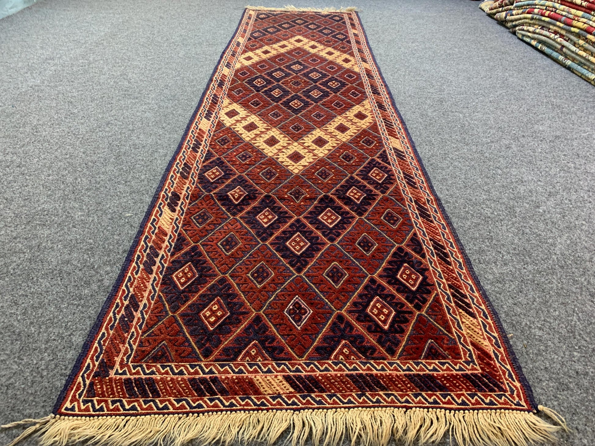 Vintage Mashwani Runner Kilim Rug Afghan Handmade Wool Rug, Herati Mashwani Rug One of a kind Antique Rug, Bedroom Hallway Runner Rug 3x9 ft