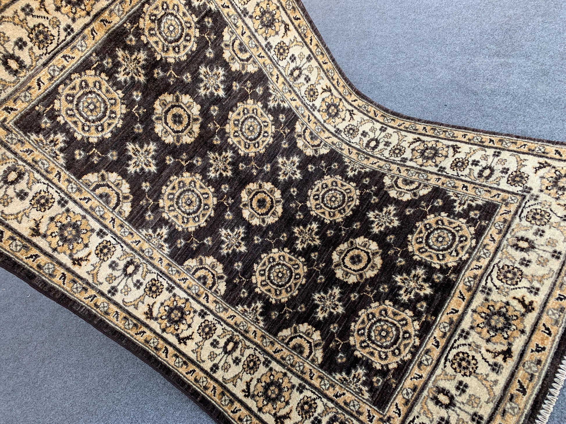 3x5 ft Afghan Black Beige Rug, Hand Knotted Wool Area Rug, Turkmen Traditional Rug, Chobi Rug Tekke design Rug, Home Decor Rug, Bedroom Rug.