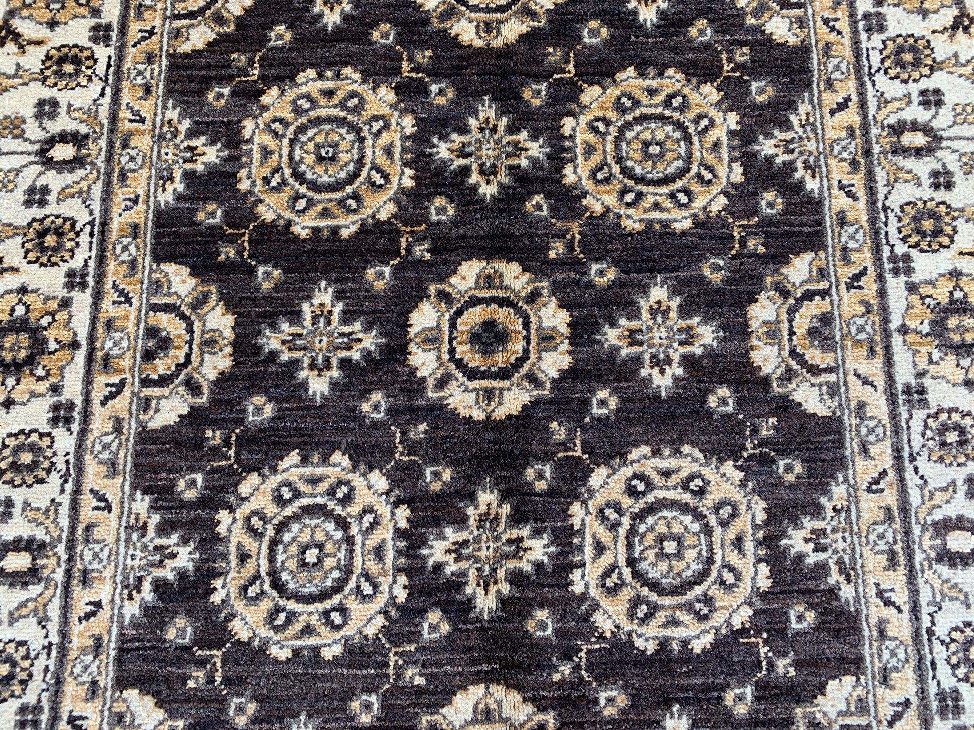 3x5 ft Afghan Black Beige Rug, Hand Knotted Wool Area Rug, Turkmen Traditional Rug, Chobi Rug Tekke design Rug, Home Decor Rug, Bedroom Rug.