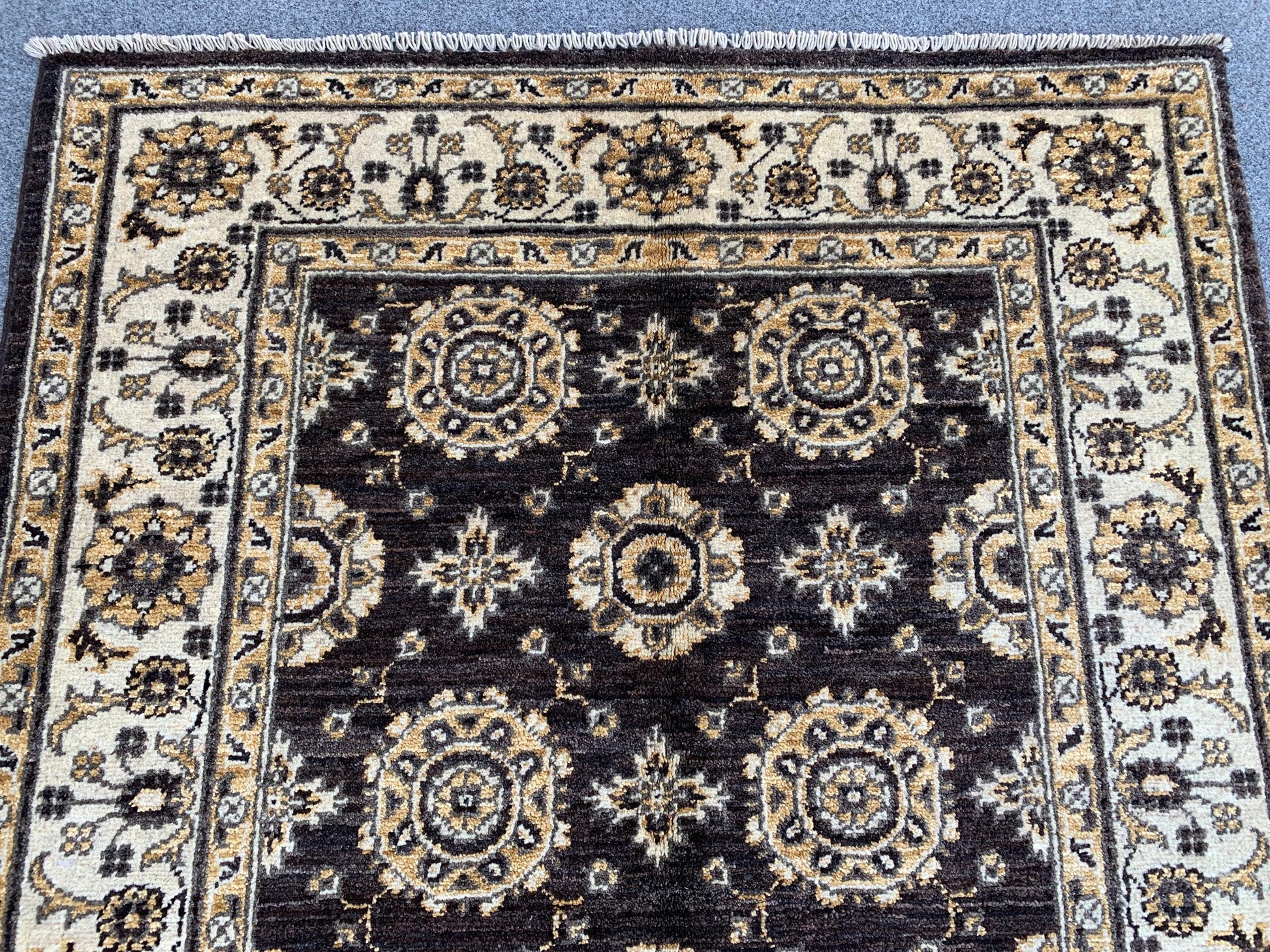 3x5 ft Afghan Black Beige Rug, Hand Knotted Wool Area Rug, Turkmen Traditional Rug, Chobi Rug Tekke design Rug, Home Decor Rug, Bedroom Rug.