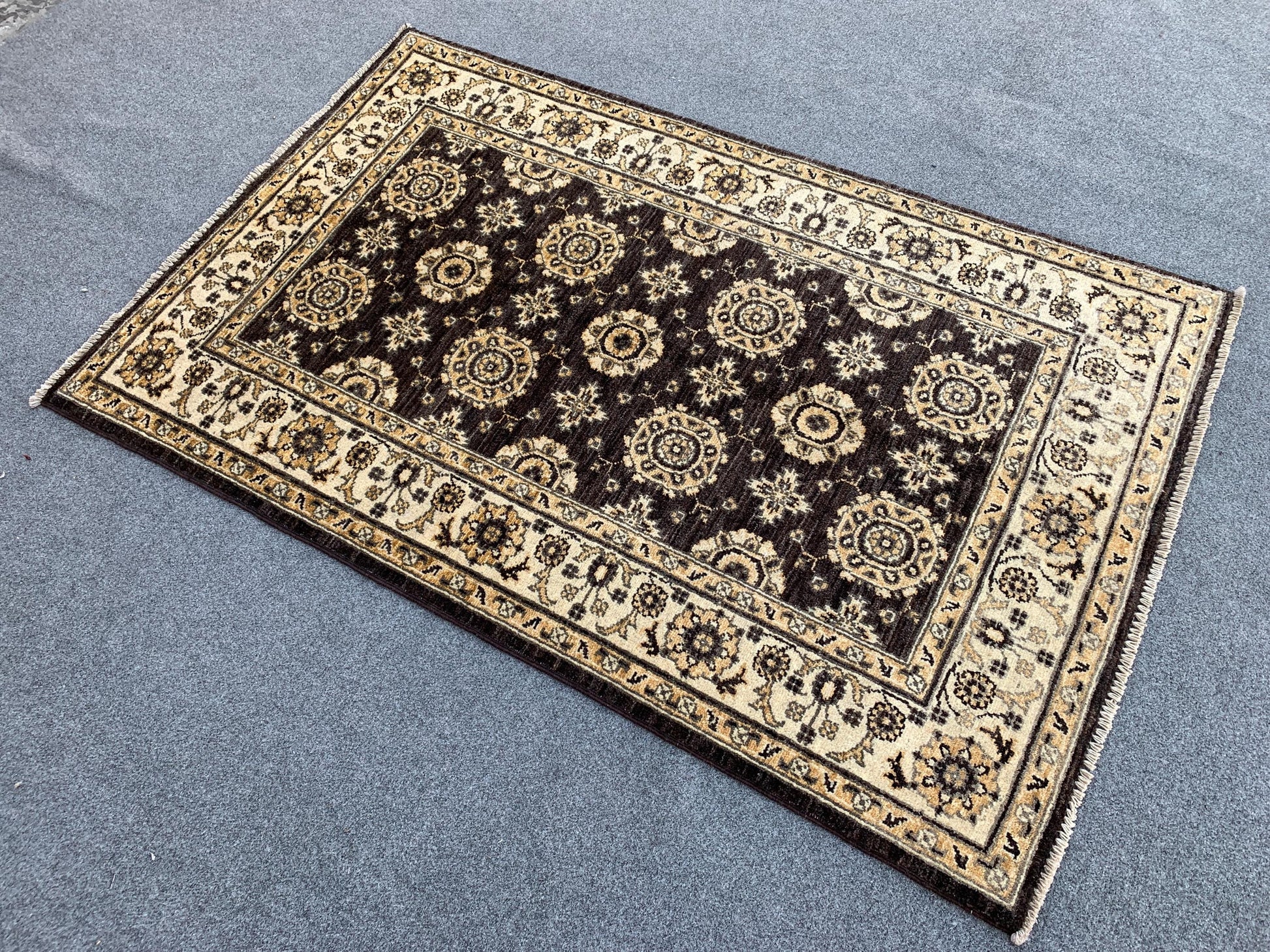 3x5 ft Afghan Black Beige Rug, Hand Knotted Wool Area Rug, Turkmen Traditional Rug, Chobi Rug Tekke design Rug, Home Decor Rug, Bedroom Rug.
