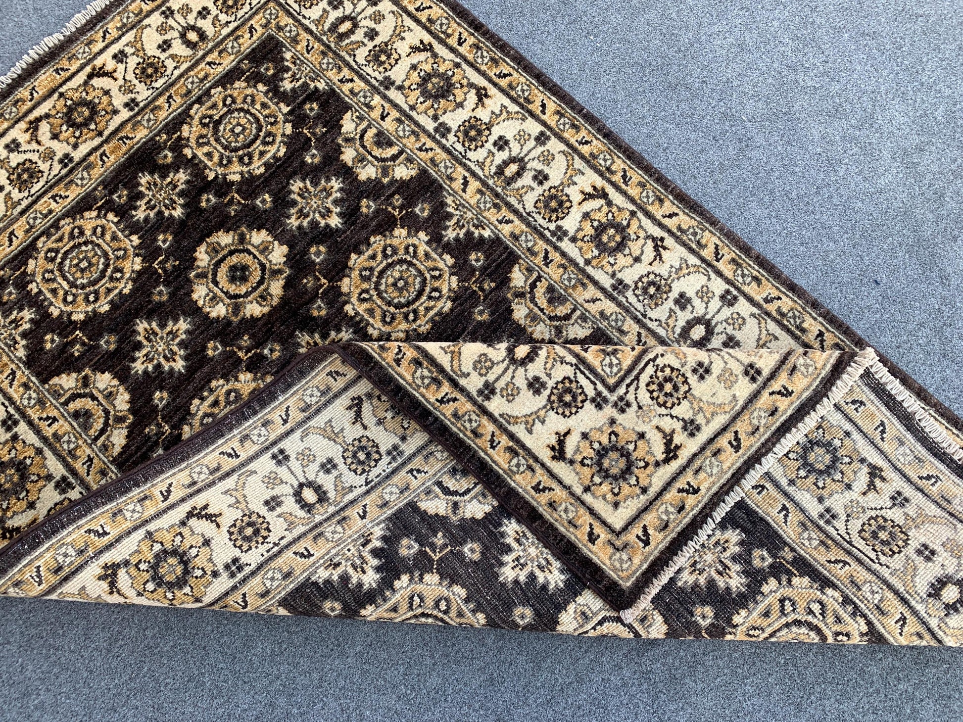 3x5 ft Afghan Black Beige Rug, Hand Knotted Wool Area Rug, Turkmen Traditional Rug, Chobi Rug Tekke design Rug, Home Decor Rug, Bedroom Rug.