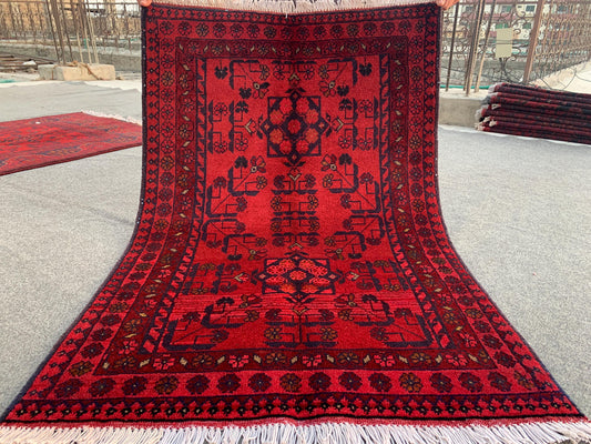Red Bukhara design Rug, Afghan Khal Mohammadi Rug, Hand Knotted Wool Rug, Oriental Rug, Home Decor Rug, Bedroom Rug, Kitchen Rug 3x4 ft