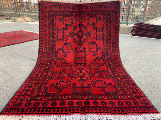 Red Bukhara design Rug, Afghan Khal Mohammadi Rug, Hand Knotted Wool Rug, Oriental Rug, Home Decor Rug, Bedroom Rug, Kitchen Rug 3x4 ft