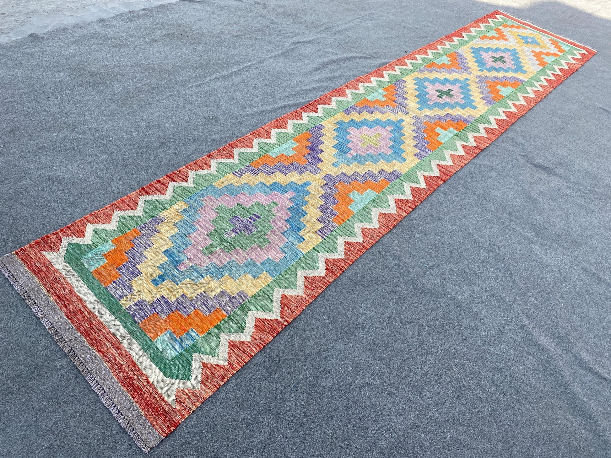 Maimana Runner sumak Kilim Rug 3x13 ft Afghan Hand woven Kilim Rug, Geometric Kilim Rug, Modern Art Rug, Home Decor Rug, Hallway Runner Rug.