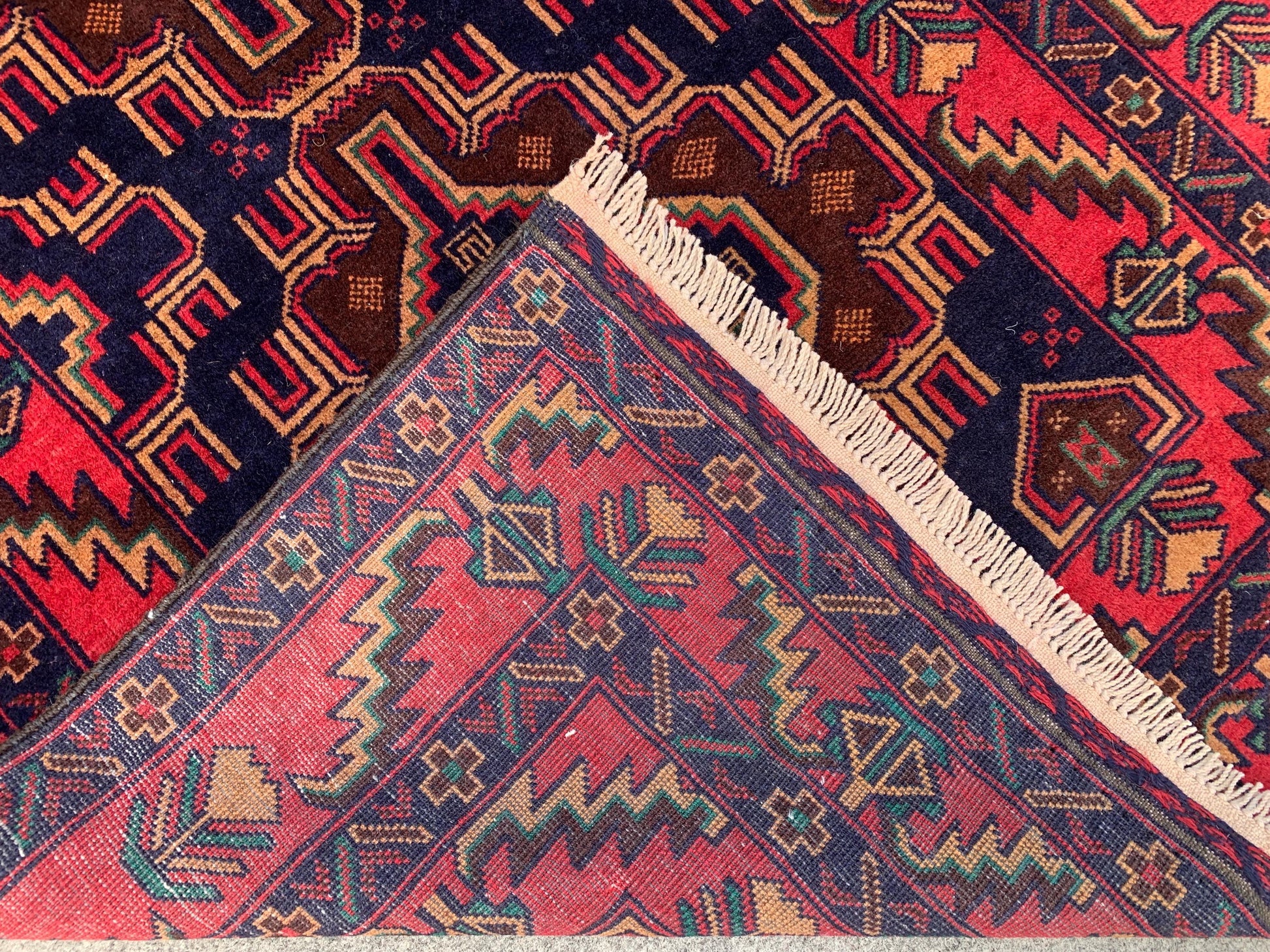 Famous Herati Baluchi Rug, Handmade Wool Rug, Vintage Afghan Rug Geometric Area Rug, Red Navy Blue Brown Rug. Living Room Bedroom Rug 4x6 ft