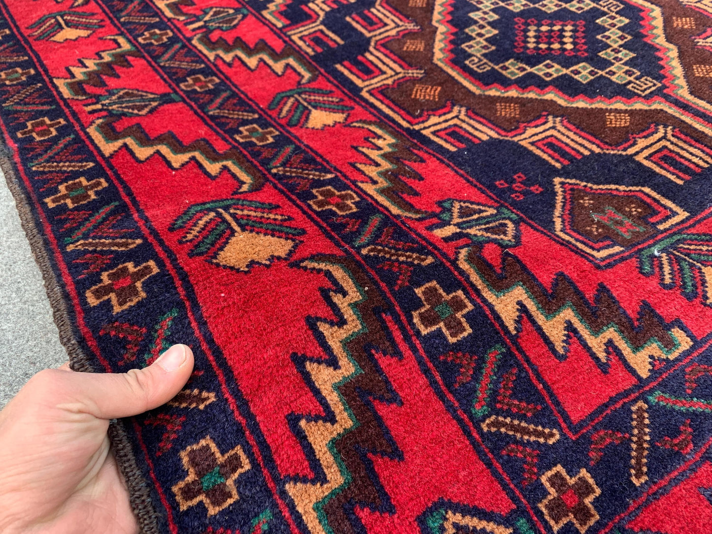 Famous Herati Baluchi Rug, Handmade Wool Rug, Vintage Afghan Rug Geometric Area Rug, Red Navy Blue Brown Rug. Living Room Bedroom Rug 4x6 ft