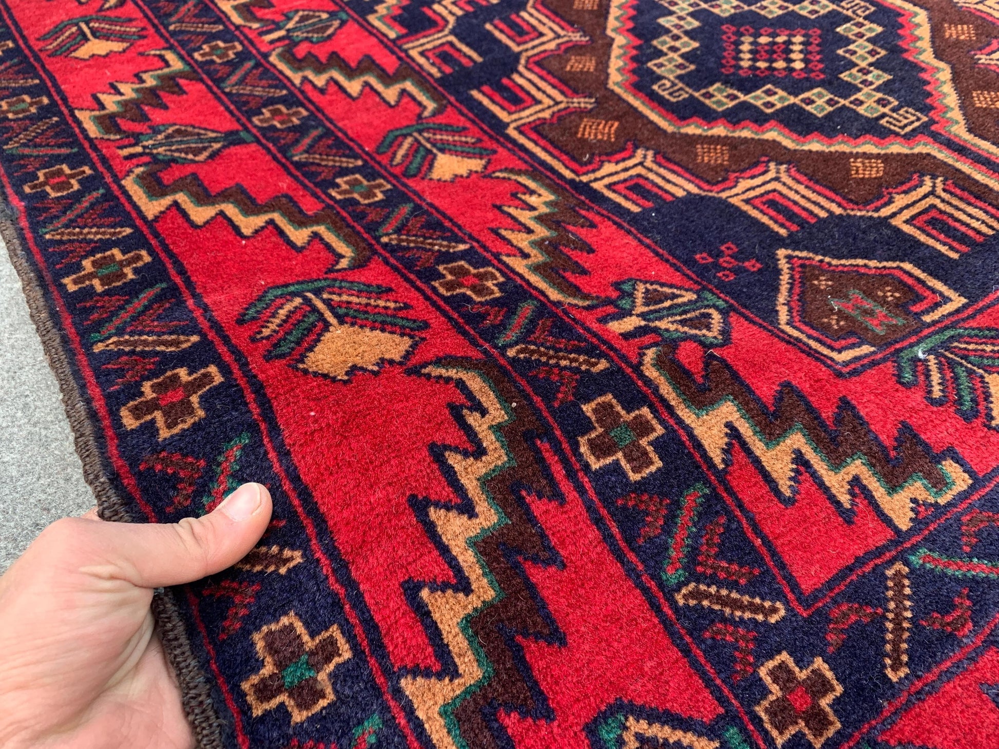 Famous Herati Baluchi Rug, Handmade Wool Rug, Vintage Afghan Rug Geometric Area Rug, Red Navy Blue Brown Rug. Living Room Bedroom Rug 4x6 ft