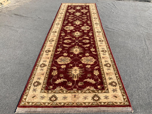 Red Afghan Runner Rug, Turkmen Hand Knotted Wool Rug, Chobi Area Floral Rug, Traditional Runner Rug, Home Decor Rug, Hallway Runner Rug 3x10