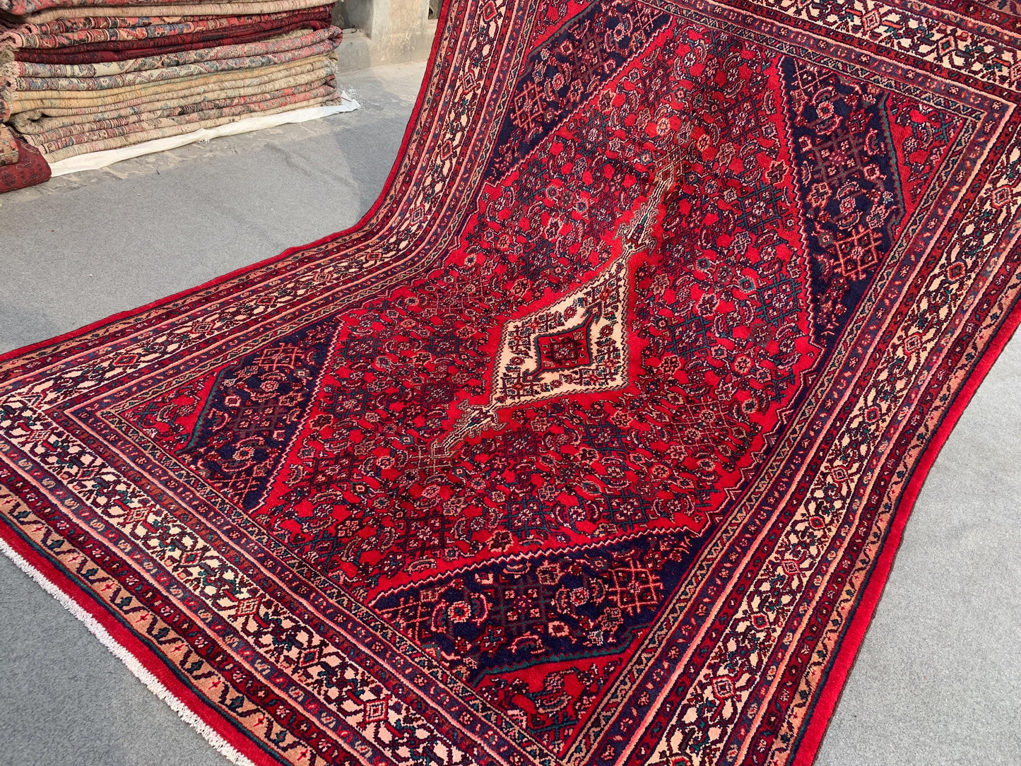 7x10 ft Vintage Caucasian design Rug, Hand Knotted Wool Area Rug, Red Afghan Tribal Rug Geometric Rug, Collectors piece Rug Living Room Rug.