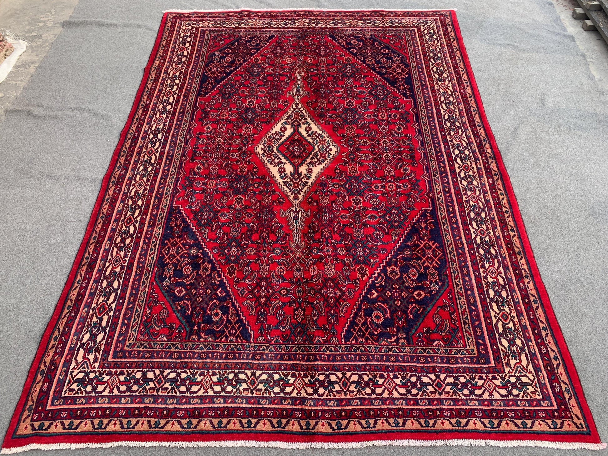7x10 ft Vintage Caucasian design Rug, Hand Knotted Wool Area Rug, Red Afghan Tribal Rug Geometric Rug, Collectors piece Rug Living Room Rug.