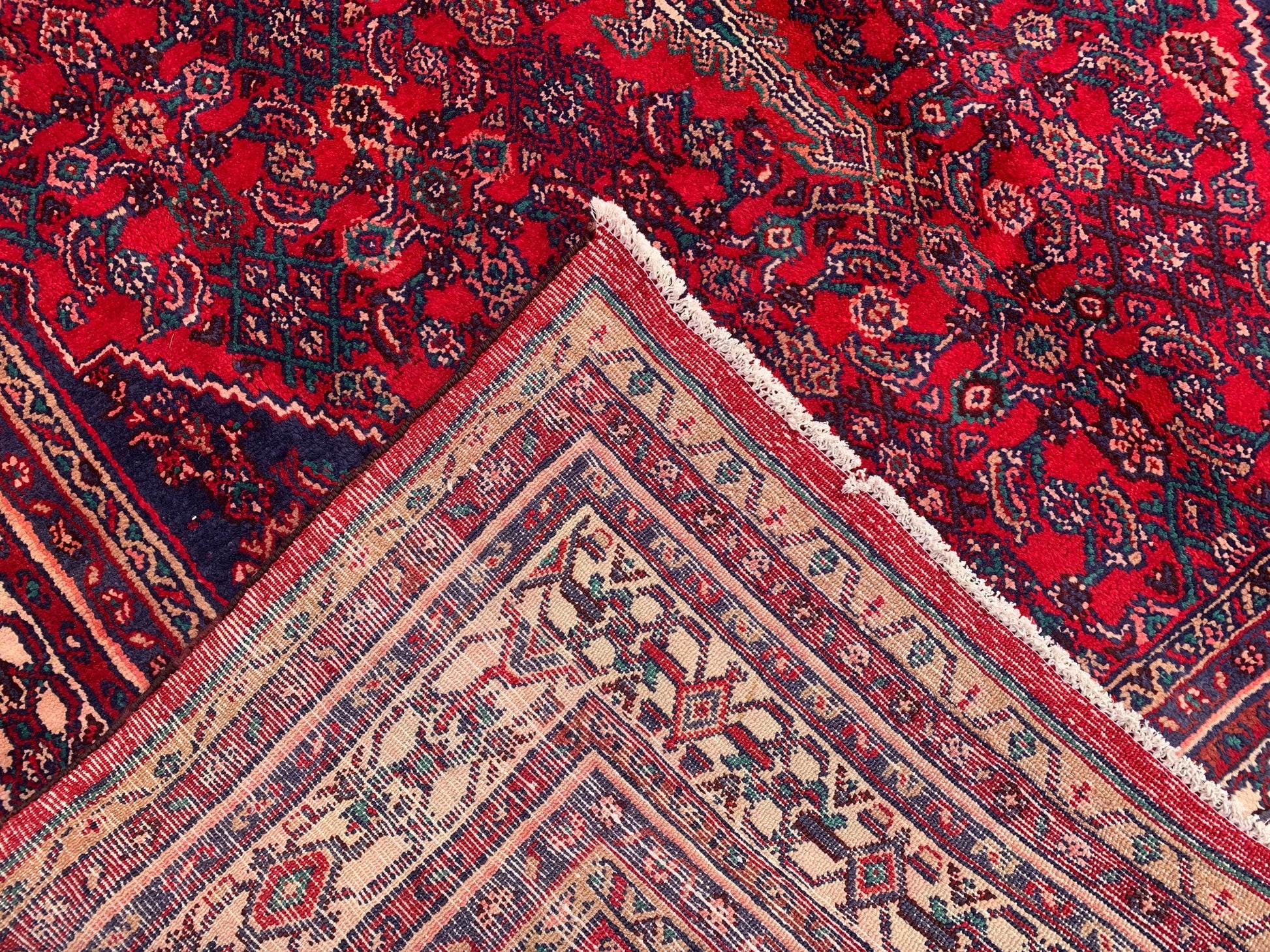 7x10 ft Vintage Caucasian design Rug, Hand Knotted Wool Area Rug, Red Afghan Tribal Rug Geometric Rug, Collectors piece Rug Living Room Rug.