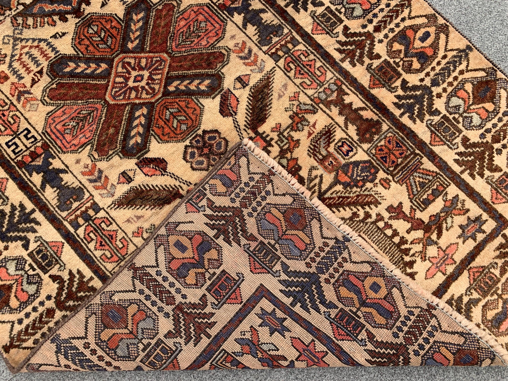 One of a kind Vintage Rug 3x4 ft Afghan Florals Rug, Turkmen Hand Knotted Wool Rug, Tribal Baluchi Rug, Antique Floral Rug Living Room Rug.