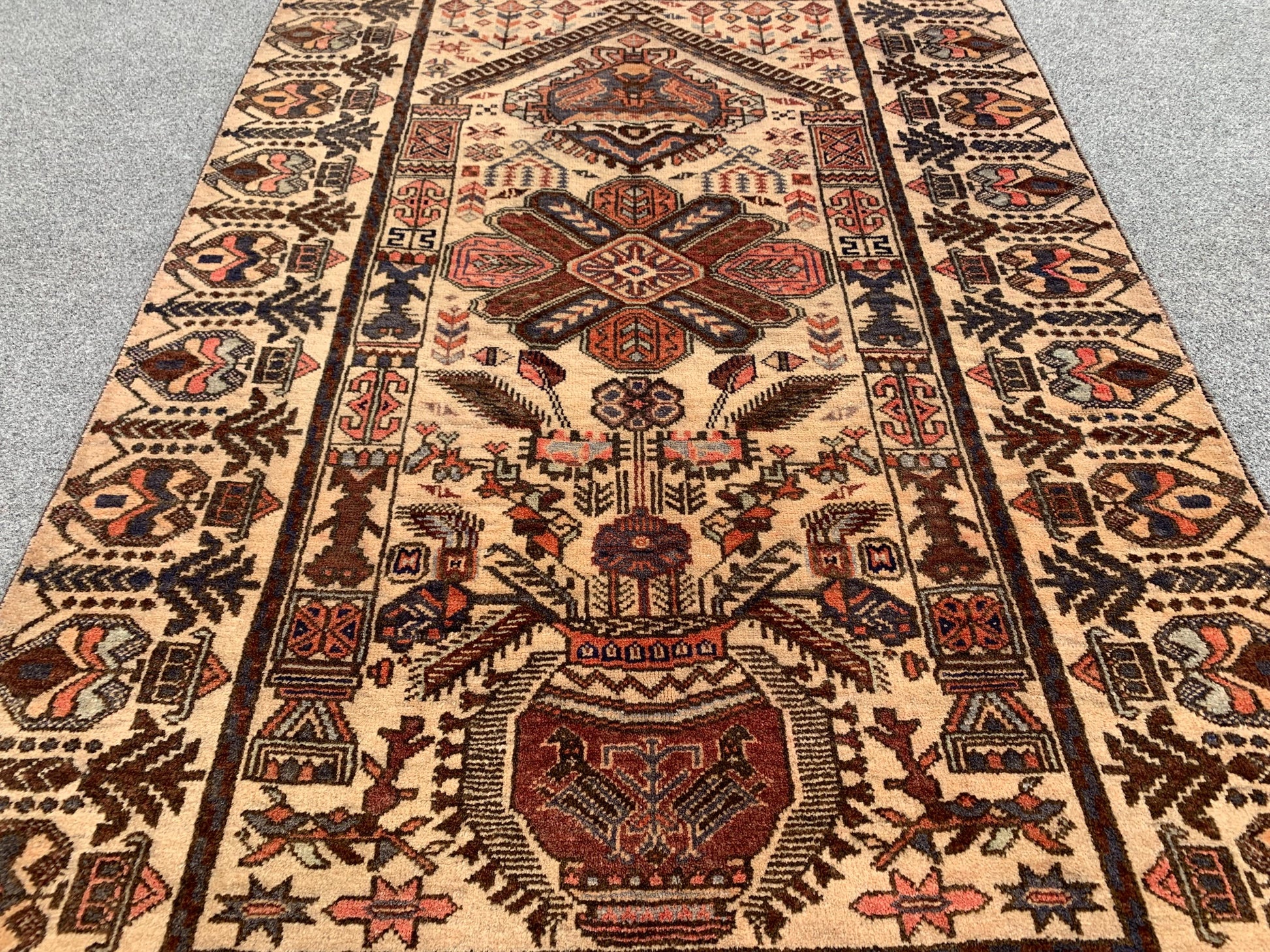 One of a kind Vintage Rug 3x4 ft Afghan Florals Rug, Turkmen Hand Knotted Wool Rug, Tribal Baluchi Rug, Antique Floral Rug Living Room Rug.