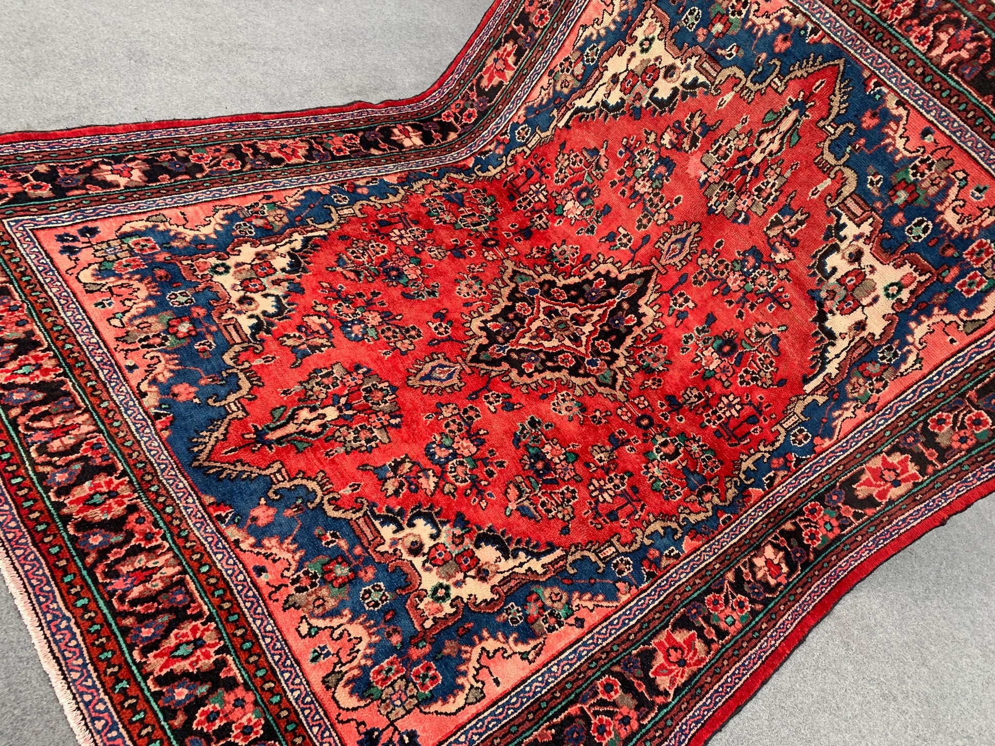 Vintage Afghan Floral Rug 7x10 ft Caucasian design Rug, Handmade Wool Rug Geometric Rug, Turkmen Tribal Rug, Home Decor Rug Living Room Rug.