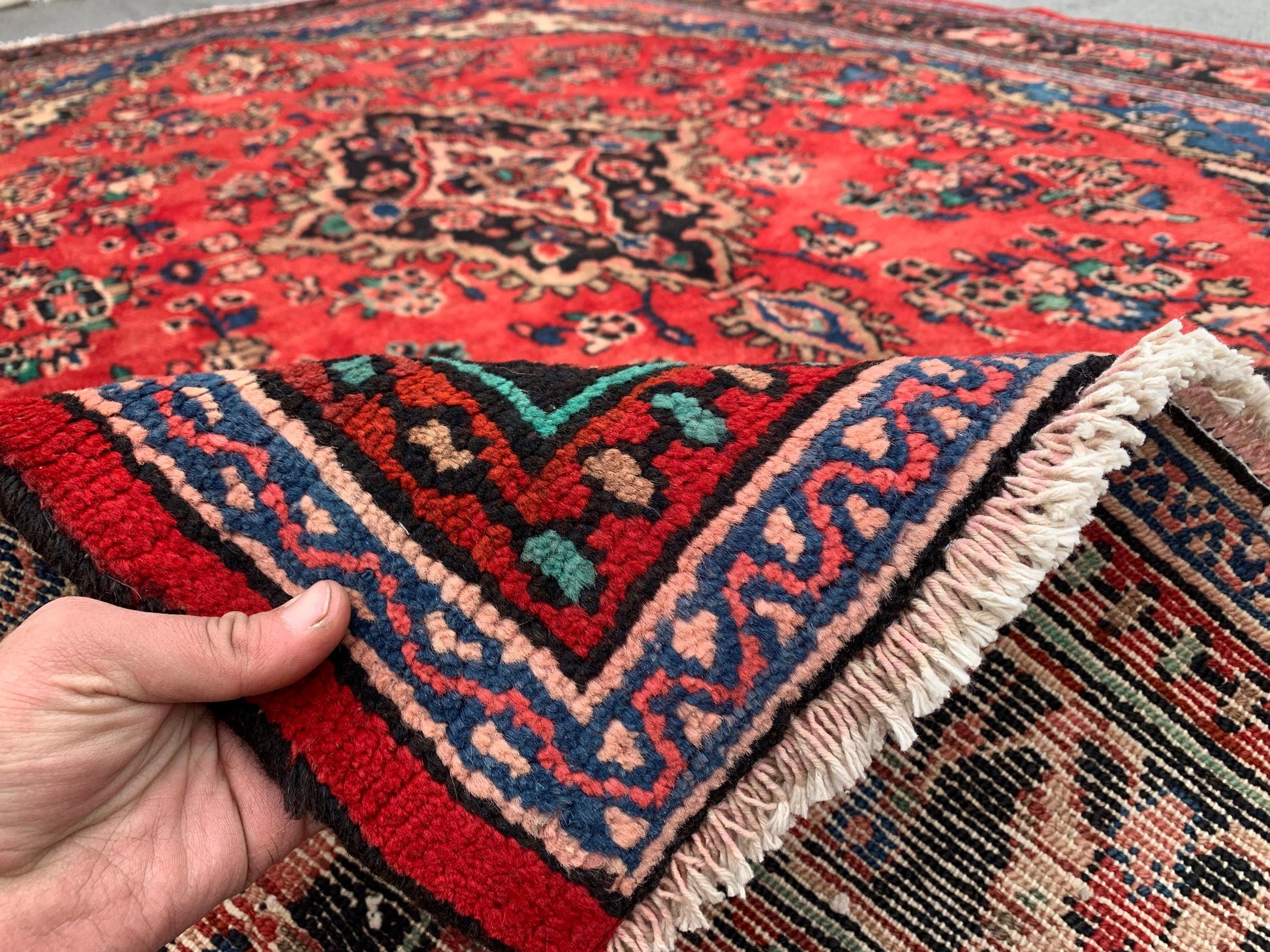 Vintage Afghan Floral Rug 7x10 ft Caucasian design Rug, Handmade Wool Rug Geometric Rug, Turkmen Tribal Rug, Home Decor Rug Living Room Rug.