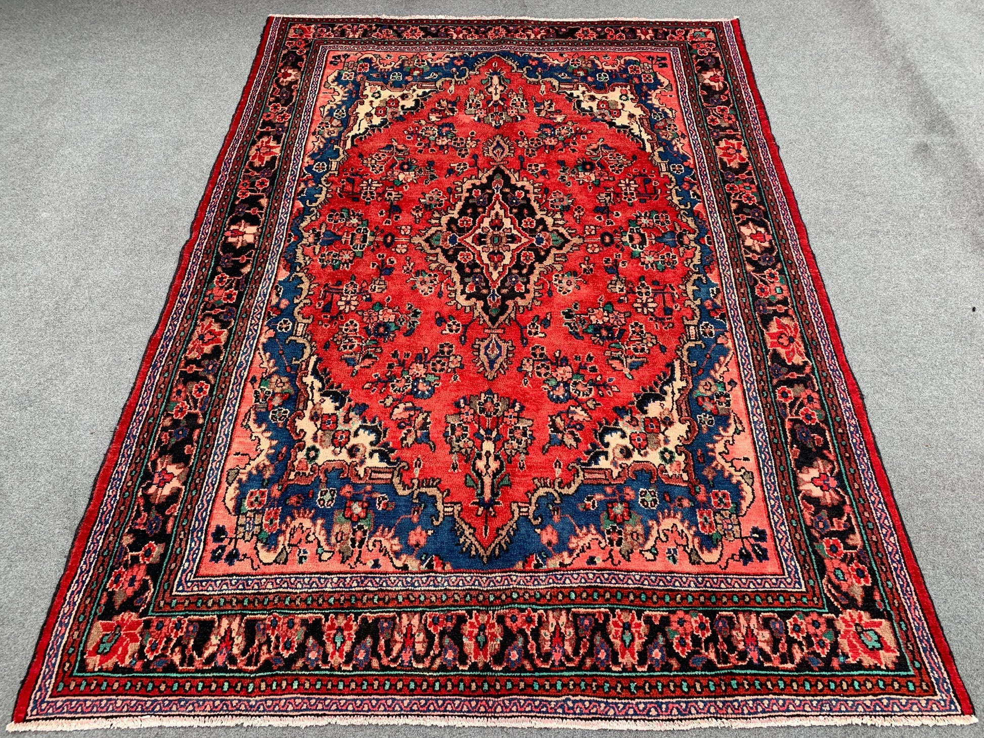 Vintage Afghan Floral Rug 7x10 ft Caucasian design Rug, Handmade Wool Rug Geometric Rug, Turkmen Tribal Rug, Home Decor Rug Living Room Rug.